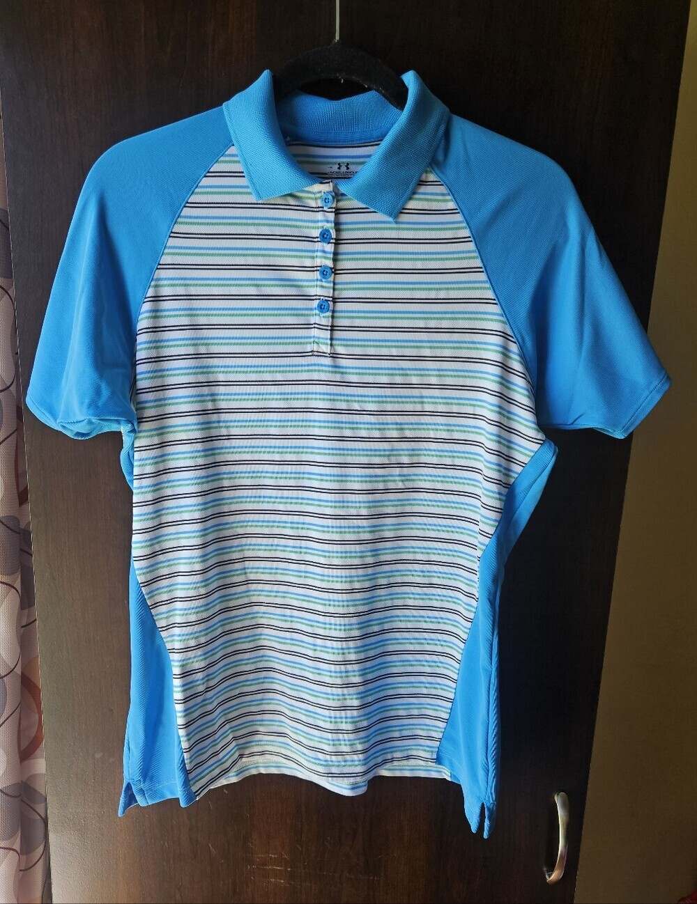 Under Armour Striped Polo in Aqua, Green and Navy Size Large